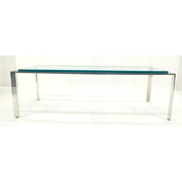 Late 20th Century Solid Stainless Steel Base 3/4" Thick Glass Rectangle Coffee Table Mid Century For Sale - Image 5 of 10