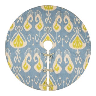Contemporary Blue and Green Ikat Tree Skirt For Sale