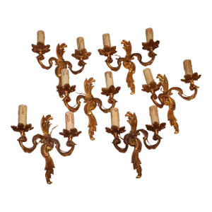 1920's French Rococo Louis XV Style Dore Bronze Wall Sconces After A. Petitot Set of 6