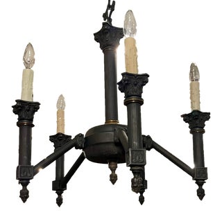 Empire Style Black Neoclassical Corinthian Column Six Light Chandelier For Sale