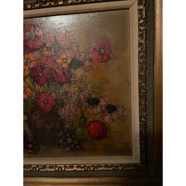1960s Listed American Artist Hugo Casar Signed Framed Original Oil Painting of Flowers and Fruit For Sale - Image 4 of 10
