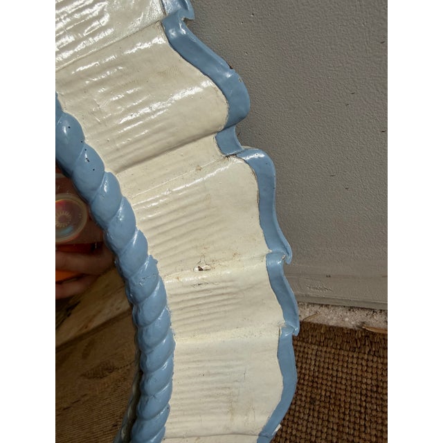 Mid 20th Century Vintage Painted Ruffled Oval Mirror With Bow For Sale - Image 5 of 10
