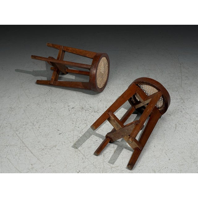 1960s Pierre Jeanneret, Stools, Cane, Teak, Chandigarh, India C. 1960s For Sale - Image 5 of 12