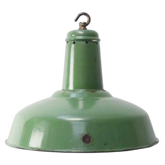 Vintage Industrial French Pendant Light in Green Enamel For Sale - Image 5 of 5