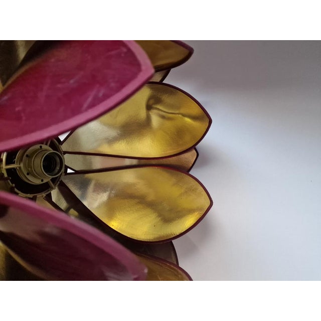 Burgundy Lotus Flower Pendant Light by Robert De Schuytener, 1980s For Sale - Image 3 of 7