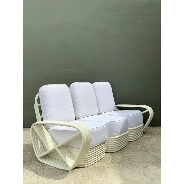Vintage Paul Frankl Six Strand White Rattan Sofa For Sale - Image 12 of 12