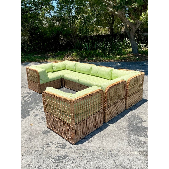 American Vintage Coastal Braided Rattan Quadrille “Zig Zag” Sectional Sofa For Sale - Image 3 of 11