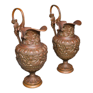 Pair of Antique Display Urns, Italian, Bronze, Ewer, Grand Tour Decor, Victorian
