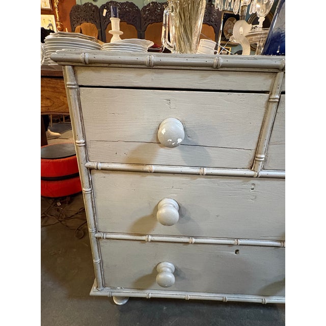 Folk Art Antique 19th Century Panted Faux Bamboo Chest For Sale - Image 3 of 10