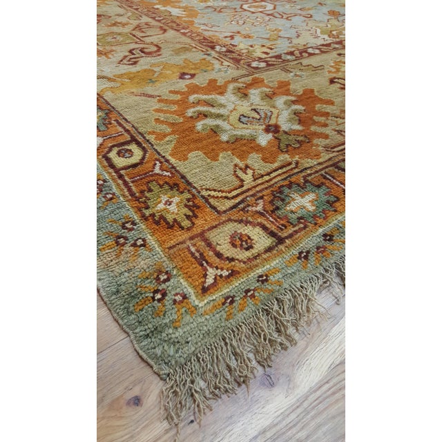 Antique Oushak Carpet, Handmade Oriental Rug, Soft Saffron Light Gray Light Blue For Sale - Image 14 of 18