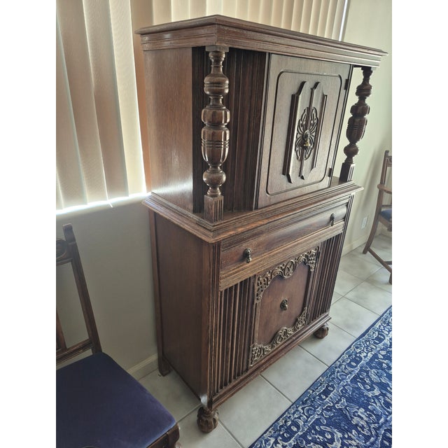 Wood 1920s Jacobean Revival Style Oak Hutch Cabinet For Sale - Image 7 of 7
