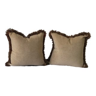 1990s Thomasville Custom Upholstery Pillows With Fringe Accent Trim - Set of 2 For Sale