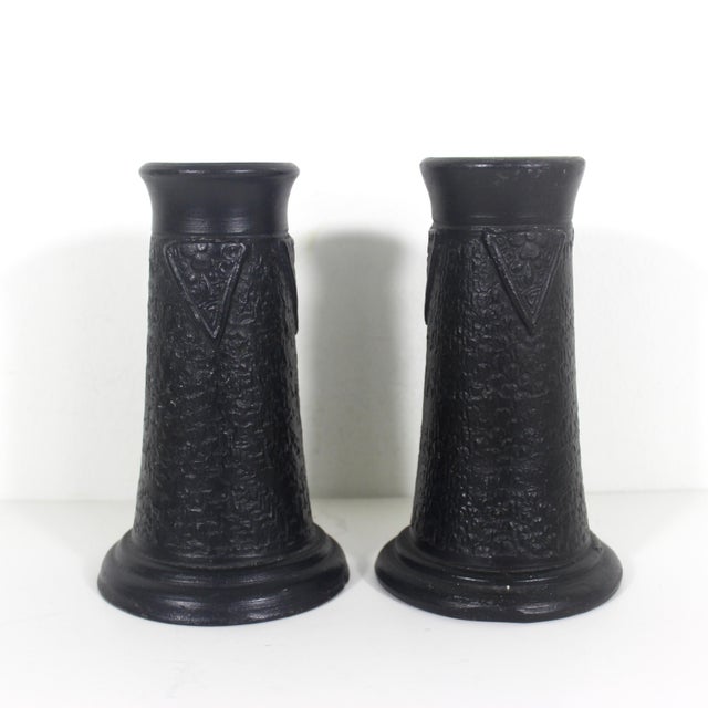 Late 19th Century 1891-1921 Antique Nippon Tokanabe Pottery Vases or Candleholders, Japan- a Pair For Sale - Image 5 of 11