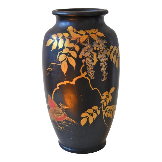 Antique Japanese Black Lacquered Vase Chairish