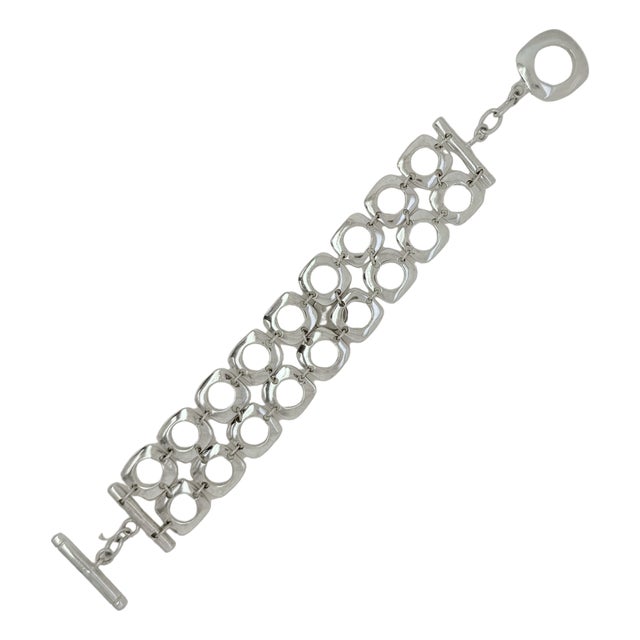 Late 20th Century Tiffany & Co. Sterling Silver Double Cushion Link Modernist Bracelet For Sale