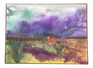 Original Vintage Folk Art Mixed Media Seascape