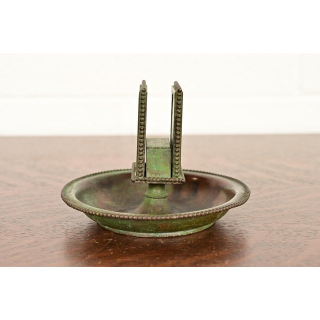 Green Apollo Studios New York Arts & Crafts Grapevine Pattern Bronze and Slag Glass Ashtray With Matchbox Holder For Sale - Image 8 of 12