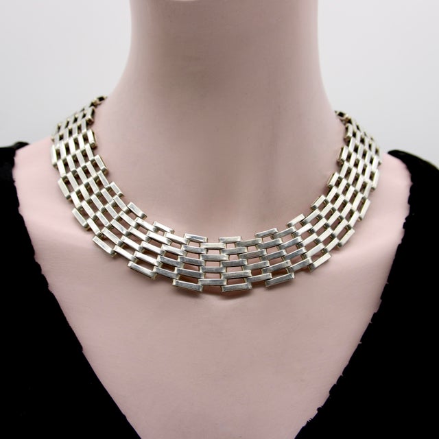 Metal Vintage Sterling Silver Taxco Wide-Link Collar Necklace For Sale - Image 7 of 9
