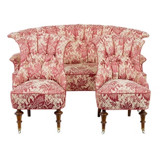 Early 20th Century 3 Piece Upholstered Salon Suite, 1900s, Set of 3 For Sale