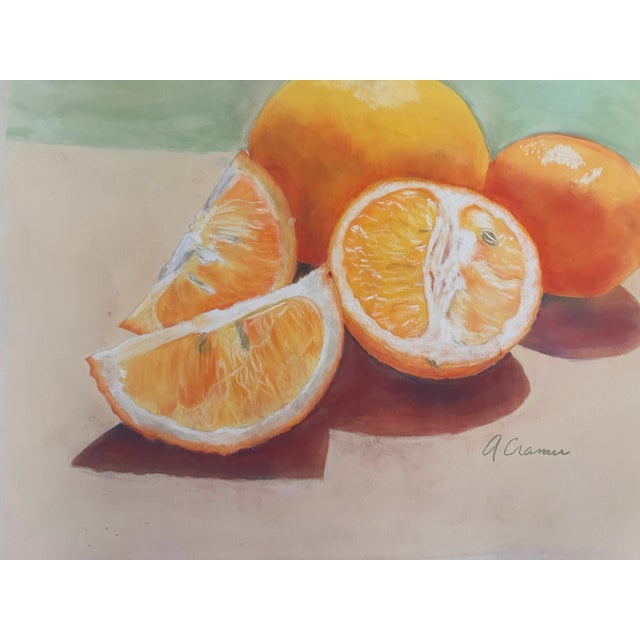 1990s Original Oil Pastel Still Life Orange Slices Citrus Fruit Painting Signed Cramer For Sale - Image 5 of 6