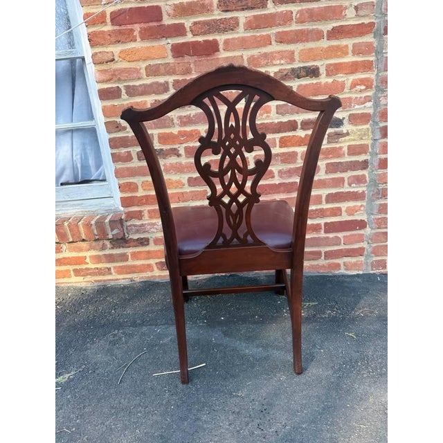 Antique Chippendale Style Mahogany Leather Seat Dining Side Chairs For Sale - Image 15 of 17