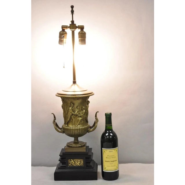 Antique French Neoclassical Style Figural Bronze Trophy Cup Urn Table Lamp, Signed Clodion. Circa Early 20th Century....