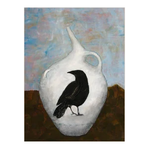 Contemporary Crow With Waning Moon Oil Painting