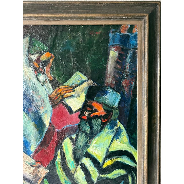 Abram Tromka, Rare Large Judaica Oil Painting Jewish 2 Rabbis Painting Abram Tromka WPA Artist, c.1930's-1950's For Sale - Image 12 of 16