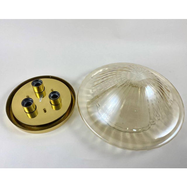 Vintage Art Glass and Gilt Brass Ceiling Lamp For Sale - Image 3 of 7