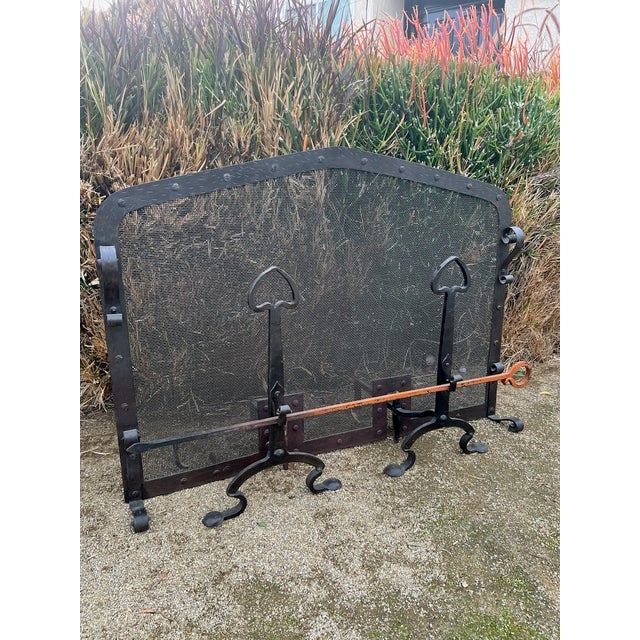 The screen measures 35" tall x 49" wide x 19 1/2" deep at the base. Each andiron is 25" tall x 15" wide x 20" deep. The...