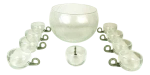 Vintage Clear & Grey Glass Punch Set, 1970s, Set of 10