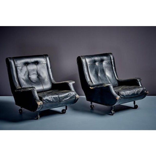 A rare pair of "Regent" lounge chairs designed by Marco Zanuso for Arflex, Italy, circa 1960. Featuring deep button-tufted...