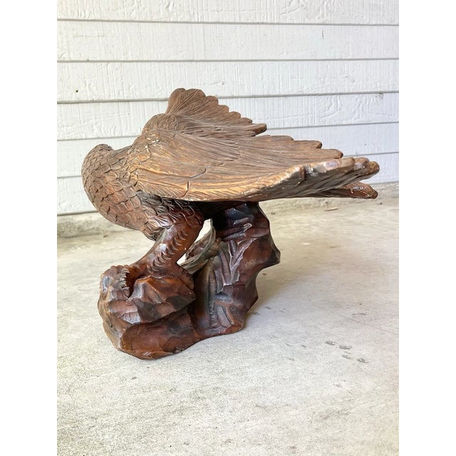 1979s Vintage Wooden Carved Americana Federal Eagle Large Figurine Statue For Sale - Image 9 of 11