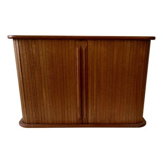 1970s Danish Tambour Door Small Teak Hanging Wall Cabinet For Sale