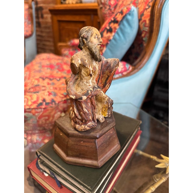 18th Century 18th Century St. Mark With Lion Santos Polychrome Sculpture For Sale - Image 5 of 11