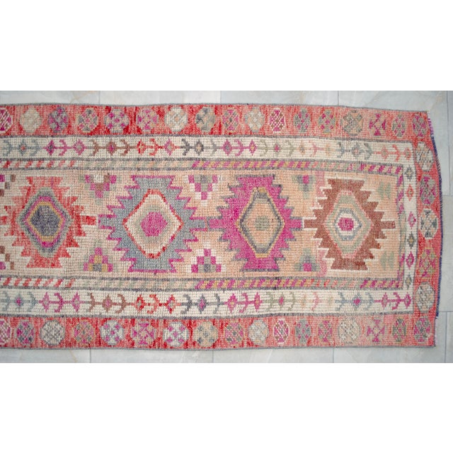 Kurdish Herki Hand-Knotted Distressed Runner Rug Low Pile Extra Long Hallway Decor - 3x15 Ft Approx For Sale - Image 14 of 16