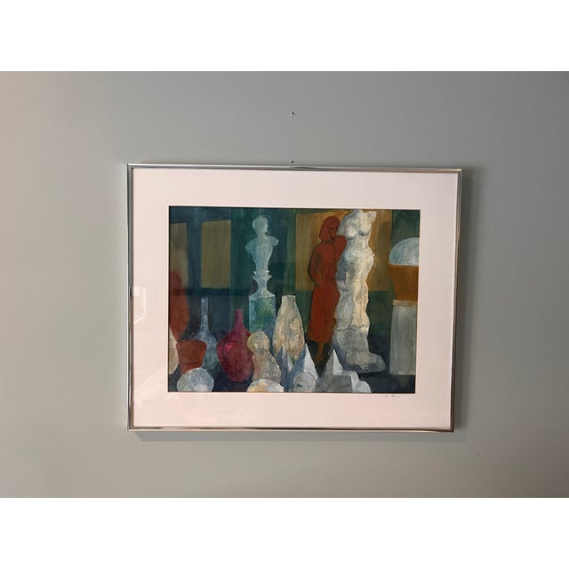 Vintage 70's Mid-Century Modern Abstract Framed Vibrant Watercolor Painting - Signed and Titled For Sale - Image 6 of 11