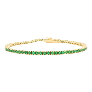 Prong Set Emerald Tennis Sleek Bracelet in 18k Yellow Gold