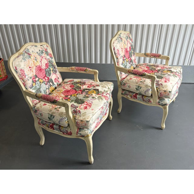 Late 20th Century Louis XVI Style Floral Chintz Upholstered Century Furniture Chairs - A Set of 2 For Sale - Image 5 of 11