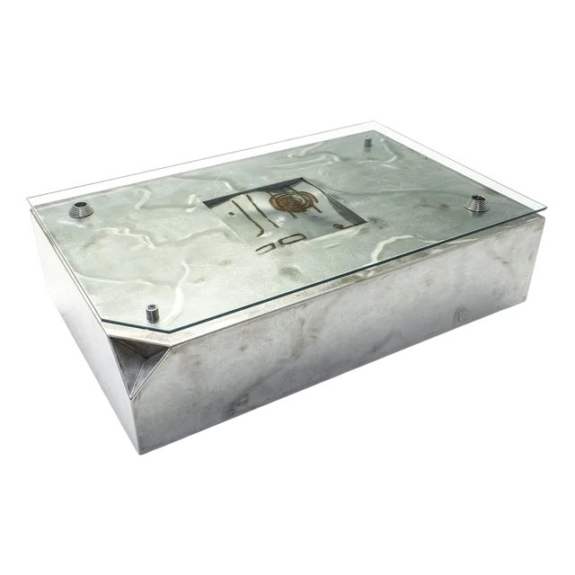 Welding Art Coffee Table in Stainless Steel and Glass For Sale