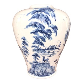 Juliska Country Estate Collection “Garden Follies” Blue Delft Ginger Jar Vase For Sale
