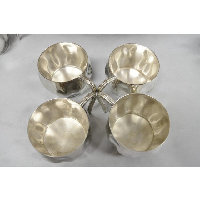 Vintage Modern Regency Style Silver Plated Pedestal Punch Bowl W 12 Hanging Cups For Sale - Image 9 of 18