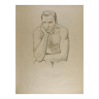 1950s Just Thinking Figure Study Drawing For Sale