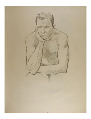 1950s Just Thinking Figure Study Drawing