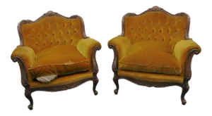 Louis XV Style Carved Walnut Tufted Bergeres - a Pair