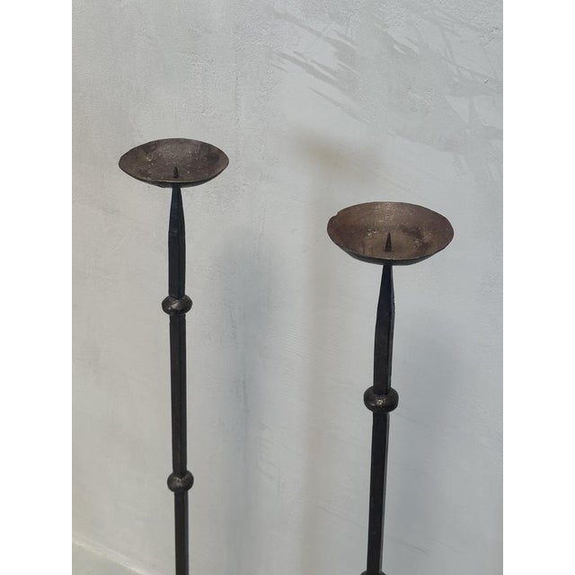 Vintage Brutalist Iron Floor Candleholders, Set of 2 For Sale - Image 9 of 10