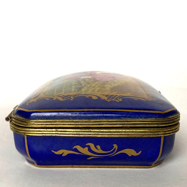 19th Century French Signed Sevres Style Hand Painted Parcel Gilt Porcelain Dresser Box For Sale In Denver - Image 6 of 12