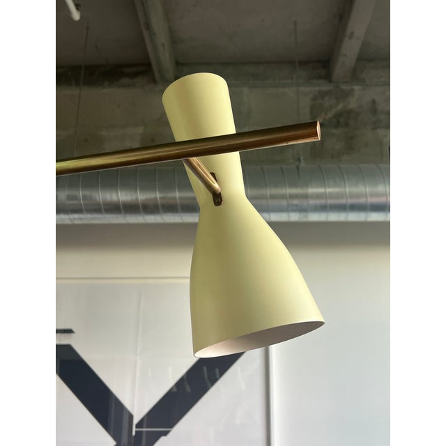 1950s Rare Stilnovo Linear Chandelier in Brass With Green and Yellow Shades For Sale - Image 9 of 13