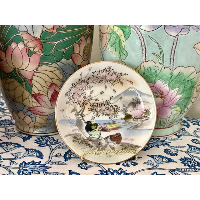 Kutani Hand‑Painted Scenic Decorative Saucer Plates – 5.5” (4 Available - Sold by Plate) For Sale - Image 4 of 9