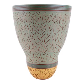 Emily Rossheim Vintage Large Sgraffito Terracotta Ceramic Vase Sculpture For Sale